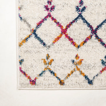 Moroccan Hype Boho Vintage Diamond Area Rug Cream/Multi